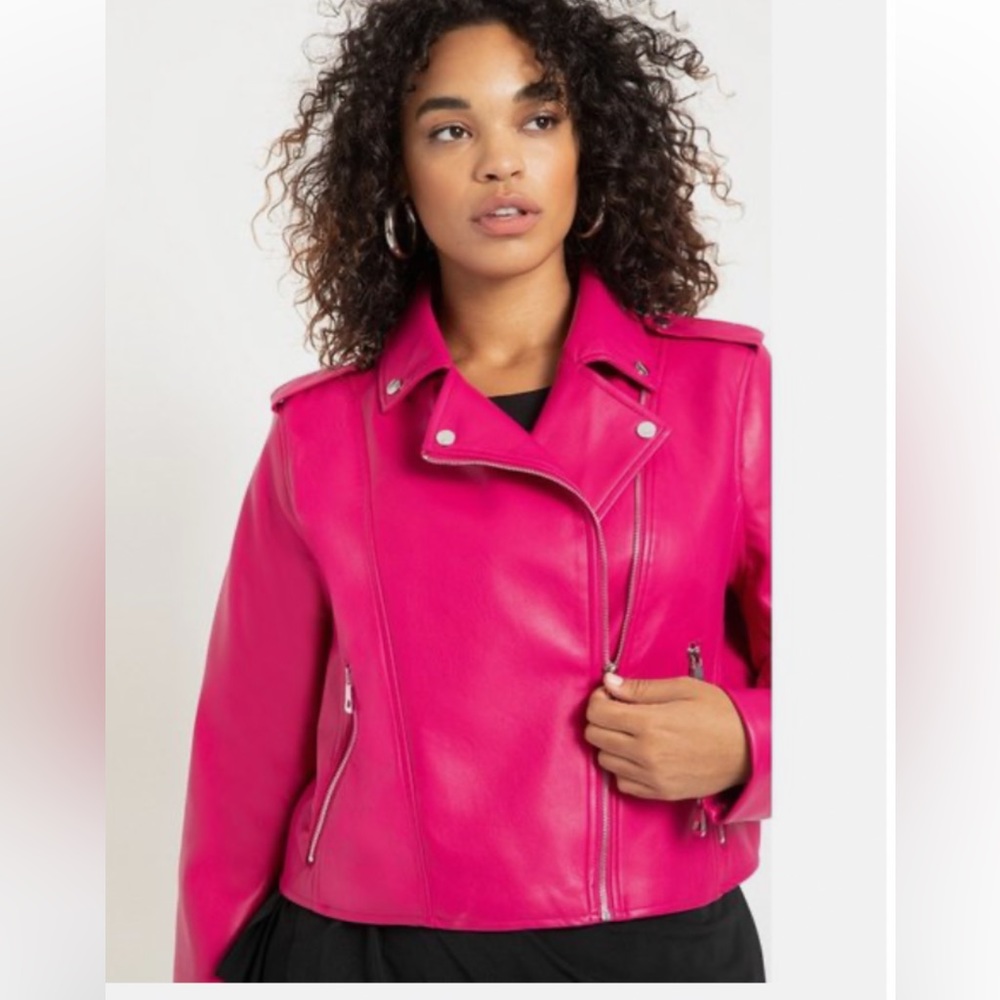 Eloquii Pink Faux Leather motto jacket